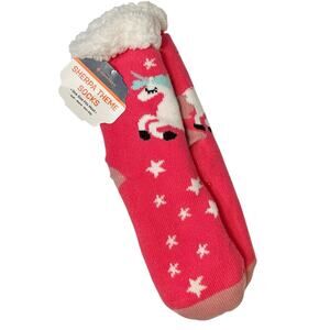 2/$15 NWT Compass Sherpa Lined Themed Non Slip Adult Socks - Unicorn - One Size